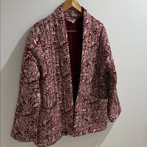 NWOT Avec Les Filles Wonen’s Quilted Jacket Open Cardigan Maroon Pockets Casual